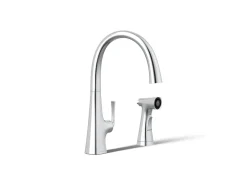 Single-handle kitchen sink faucet with two-function side sprayer