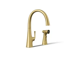 Single-handle kitchen sink faucet with two-function side sprayer
