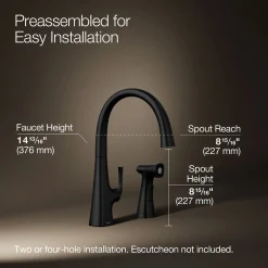 Single-handle kitchen sink faucet with two-function side sprayer