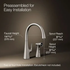 Single-handle kitchen sink faucet with two-function side sprayer