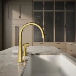 Single-handle kitchen sink faucet with two-function side sprayer