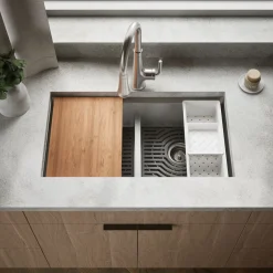 Smart Divide® 33" top-/undermount double-bowl workstation kitchen sink