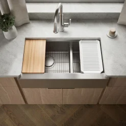 Smart Divide® 35-1/2” undermount double-bowl farmhouse workstation kitchen sink