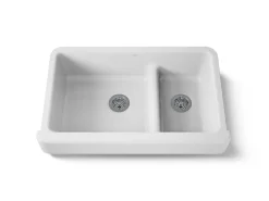 Smart Divide® 35-1/2" undermount double-bowl farmhouse kitchen sink with short apron
