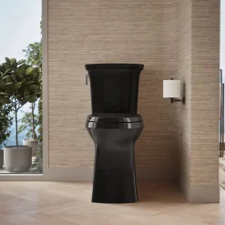 Tall ContinuousClean two-piece elongated toilet with skirted trapway, 1.28 gpf