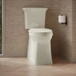 Tall ContinuousClean two-piece elongated toilet with skirted trapway, 1.28 gpf