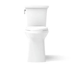 Tall two-piece elongated toilet with skirted trapway, 1.28 gpf