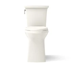 Tall two-piece elongated toilet with skirted trapway, 1.28 gpf