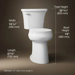 Tall two-piece round-front toilet, 1.28 gpf