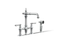 Three-hole bridge bar sink faucet with side sprayer