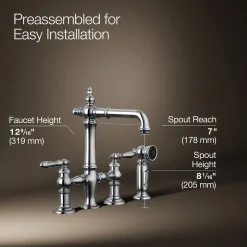 Three-hole bridge bar sink faucet with side sprayer