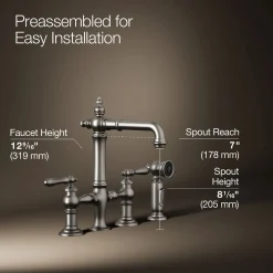 Three-hole bridge bar sink faucet with side sprayer