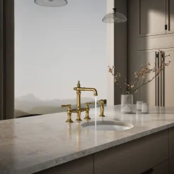 Three-hole bridge bar sink faucet with side sprayer