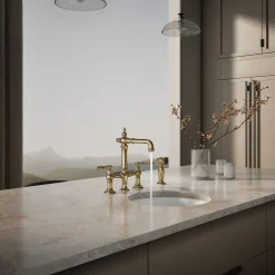 Three-hole bridge bar sink faucet with side sprayer
