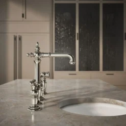 Three-hole bridge bar sink faucet with side sprayer