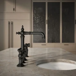 Three-hole bridge bar sink faucet with side sprayer