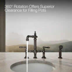 Three-hole bridge bar sink faucet with side sprayer