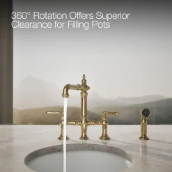 Three-hole bridge bar sink faucet with side sprayer