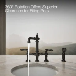 Three-hole bridge bar sink faucet with side sprayer