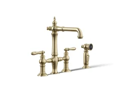 Three-hole bridge bar sink faucet with side sprayer