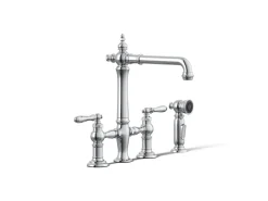 Three-hole bridge kitchen sink faucet with side sprayer