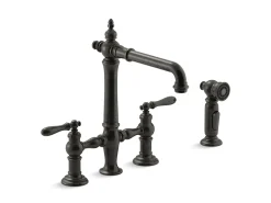 Three-hole bridge kitchen sink faucet with side sprayer