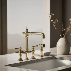 Three-hole bridge kitchen sink faucet with side sprayer