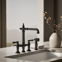 Three-hole bridge kitchen sink faucet with side sprayer