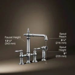 Three-hole bridge kitchen sink faucet with side sprayer