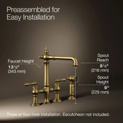 Three-hole bridge kitchen sink faucet with side sprayer