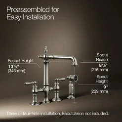 Three-hole bridge kitchen sink faucet with side sprayer