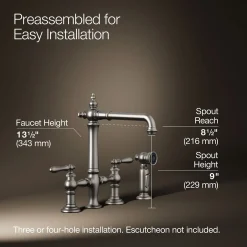 Three-hole bridge kitchen sink faucet with side sprayer