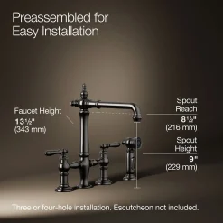 Three-hole bridge kitchen sink faucet with side sprayer