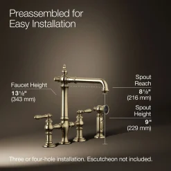 Three-hole bridge kitchen sink faucet with side sprayer