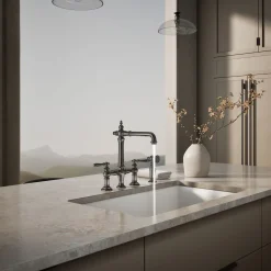 Three-hole bridge kitchen sink faucet with side sprayer