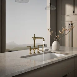 Three-hole bridge kitchen sink faucet with side sprayer
