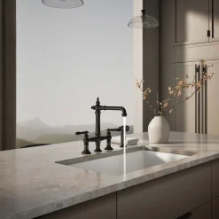 Three-hole bridge kitchen sink faucet with side sprayer