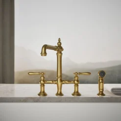 Three-hole bridge kitchen sink faucet with side sprayer