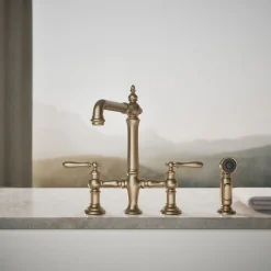 Three-hole bridge kitchen sink faucet with side sprayer