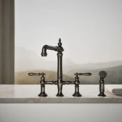Three-hole bridge kitchen sink faucet with side sprayer