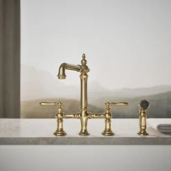 Three-hole bridge kitchen sink faucet with side sprayer