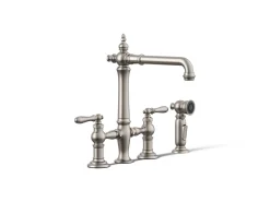 Three-hole bridge kitchen sink faucet with side sprayer