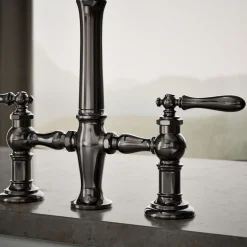 Three-hole bridge kitchen sink faucet with side sprayer