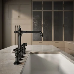 Three-hole bridge kitchen sink faucet with side sprayer
