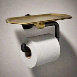 Toilet paper holder with tray