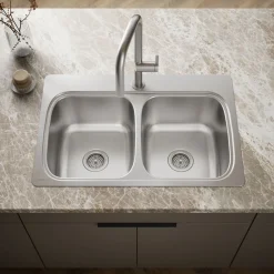 33" top-mount double-bowl kitchen sink