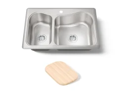 33" top-mount double-bowl kitchen sink