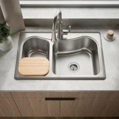 33" top-mount double-bowl kitchen sink
