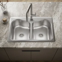33" top-mount double-bowl kitchen sink