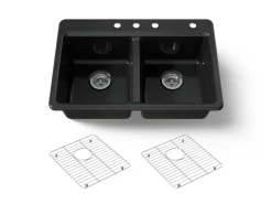 33" top-mount double-bowl kitchen sink